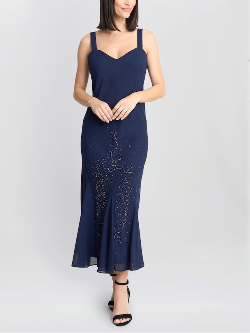 R&M Richards Navy Beaded Mermaid Evening Dress Made in USA Sz 10